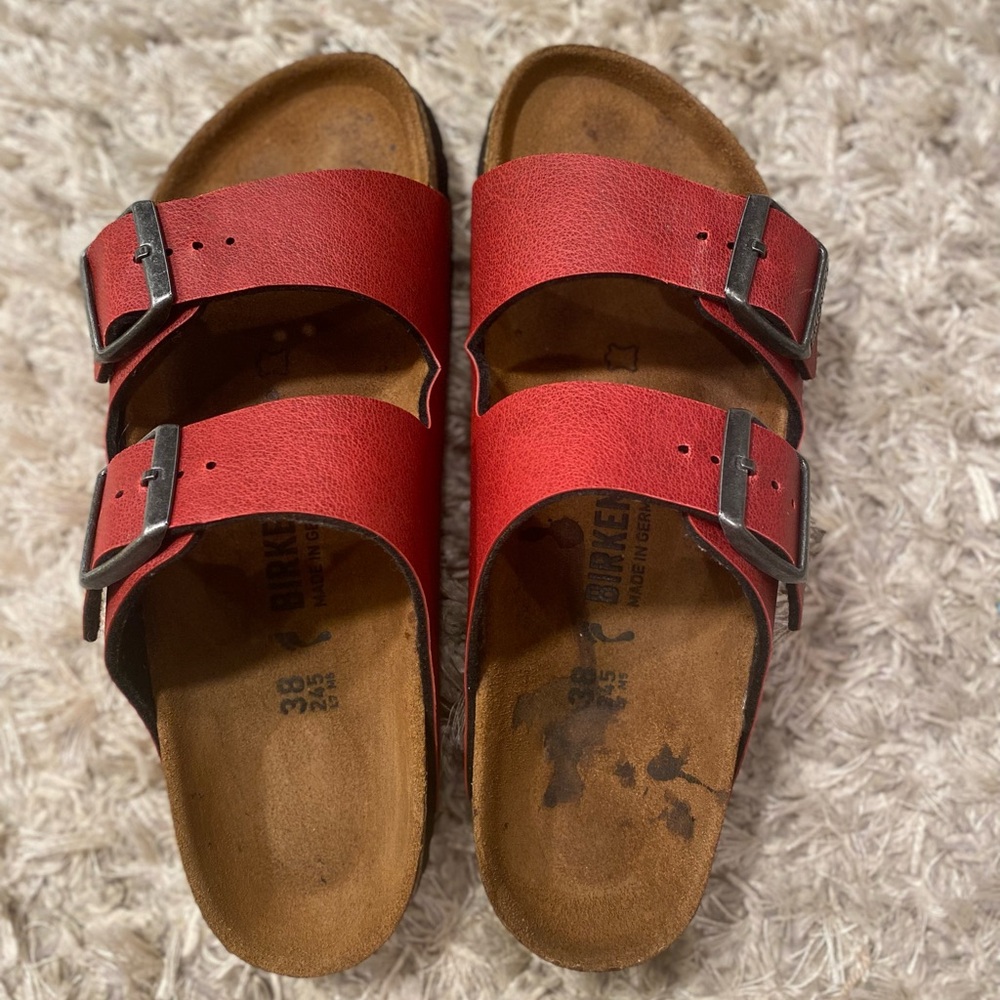 Birkenstock Cherry Red Leather Sandals